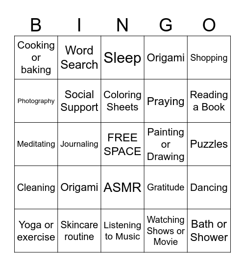 ANXIETY BINGO Card