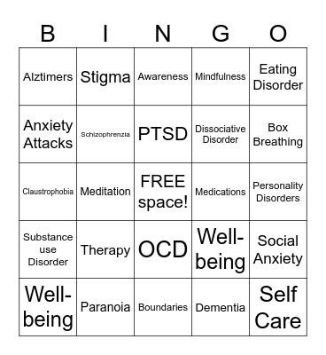 Mental Health Bingo Card