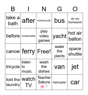 Intermidiate / Upper Bingo Card