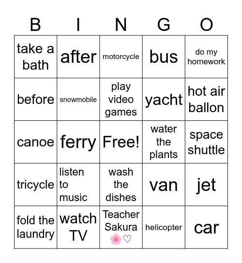 Intermidiate / Upper Bingo Card