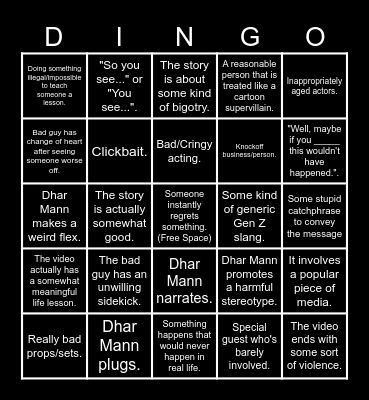 Dhar Mann Dhingo Bingo Card