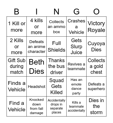 Jacksfilms Council Fortnite Bingo Card