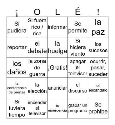 Lago 4 Unit 6 Game 2 Bingo Card