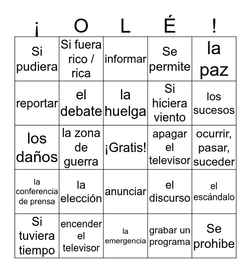 Lago 4 Unit 6 Game 2 Bingo Card