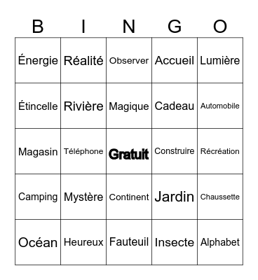 Vocabulaire Bingo Card