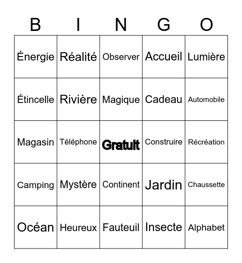 Vocabulaire Bingo Card