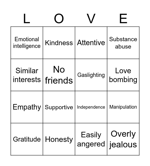 Green vs Red Flags Bingo Card