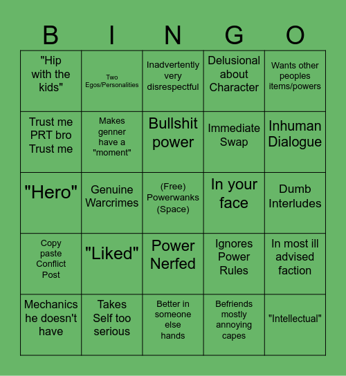 Thad Character Bingo Card