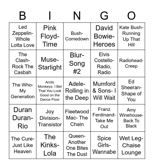 Radio Bingo United Kingdom Bingo Card