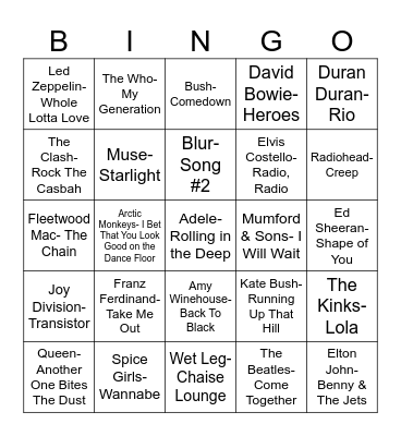 Radio Bingo United Kingdom Bingo Card