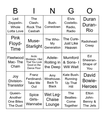 Radio Bingo United Kingdom Bingo Card