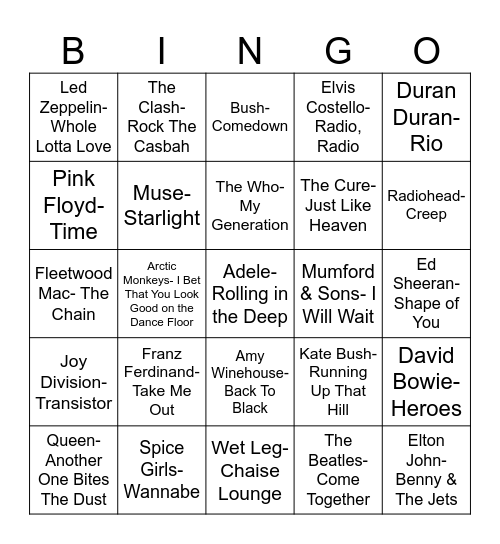 Radio Bingo United Kingdom Bingo Card