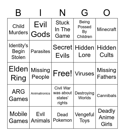 Matthew Patthew Video Bingo Card