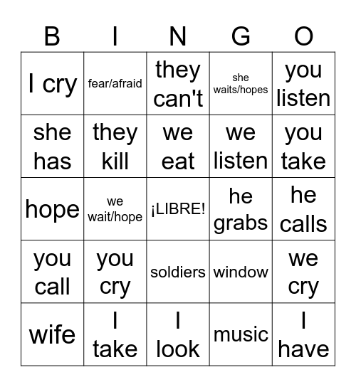 vocabulario - Esperanza Bingo Card