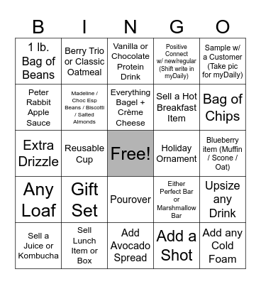 Starbucks Upsell Bingo - Wk 1 Bingo Card
