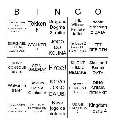 The Game Awards 2023 Bingo Card