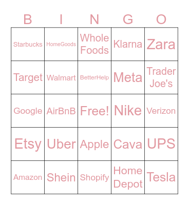 Brands Bingo Card