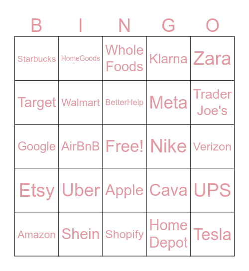 Brands Bingo Card