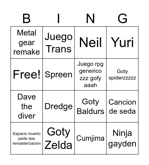 Cursed Bingo Card