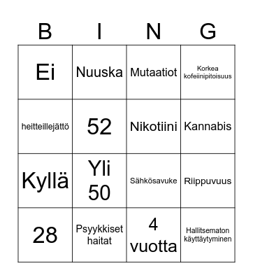 Päihdebingo 2024 Bingo Card
