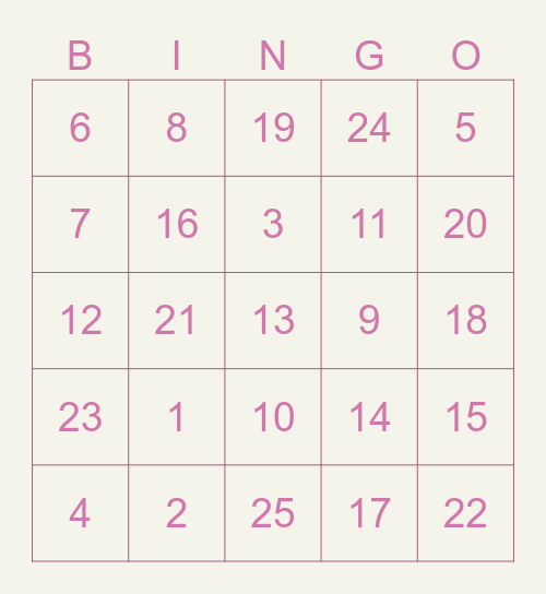 Kotak Bingo Lariette. Bingo Card
