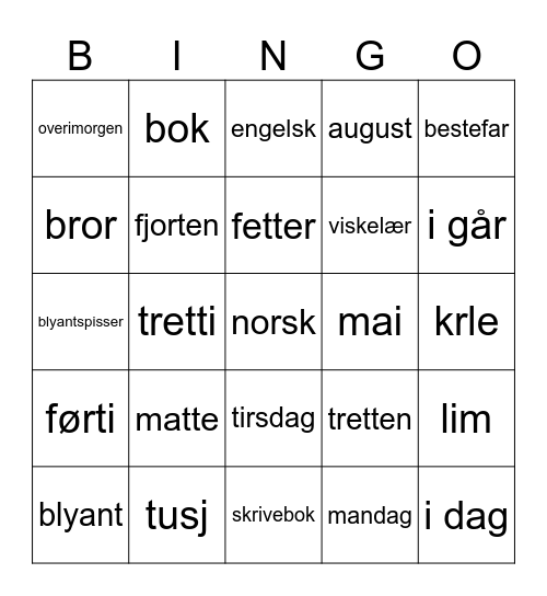 Untitled Bingo Card