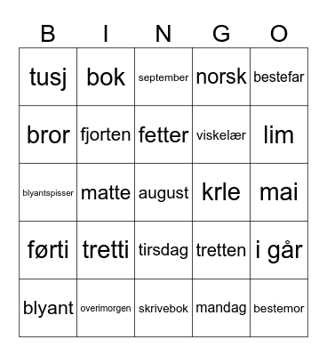 Untitled Bingo Card
