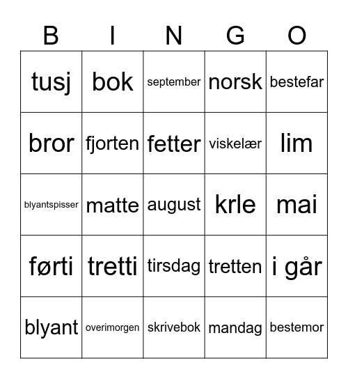 Untitled Bingo Card