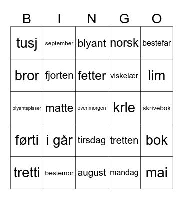Untitled Bingo Card