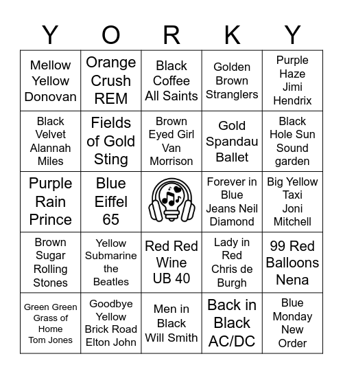 Colourful Tunes Bingo Card