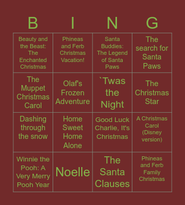 Disney Christmas specials/movie's Bingo Card