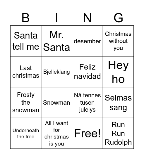 Julemusikk Bingo Card