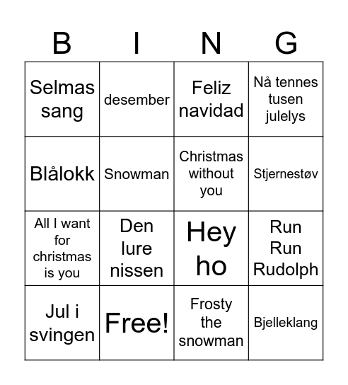 Julemusikk Bingo Card