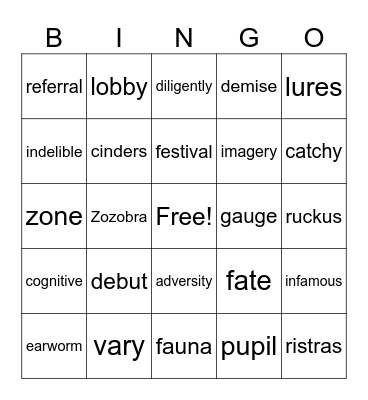 Vocabulary Review Bingo Card