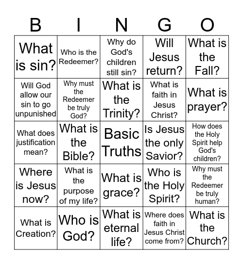 Basic Truths of the Christian Faith Bingo Card