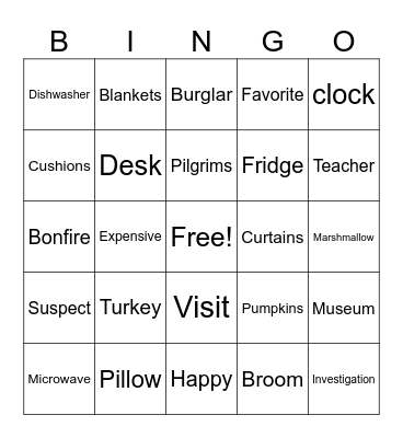 Burglary Bingo Card