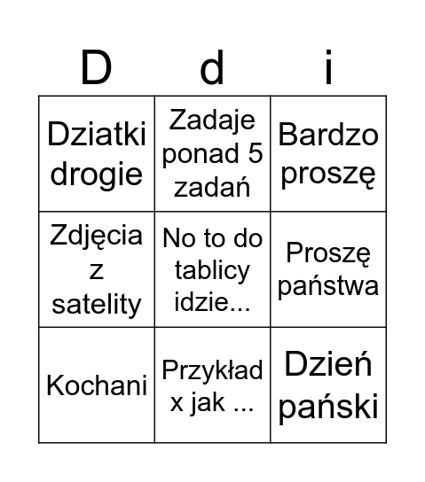 Dudzic Bingo Card