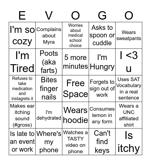 Living with Evonne <3 Bingo Card