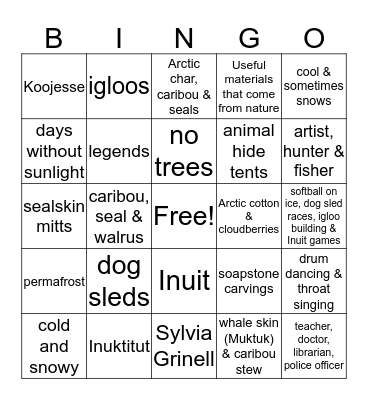 Iqaluit Bingo Card