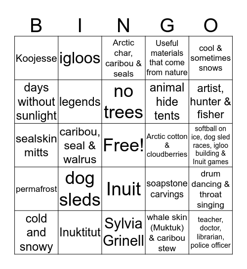 Iqaluit Bingo Card