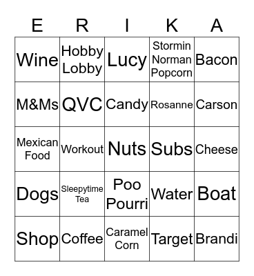 ERIKA'S BRIDAL SHOWER Bingo Card