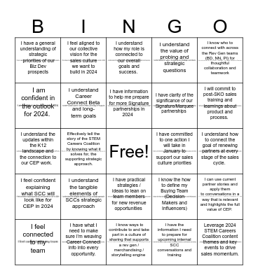 CEP SKO Learning Outcomes Bingo Card