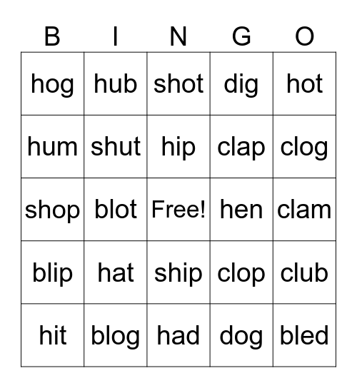 Short Vowel Review Bingo Card