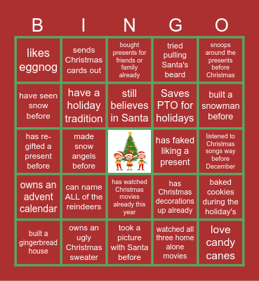 Virtual Holiday Bingo Card