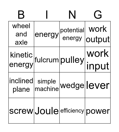 Work and Machines Bingo Card