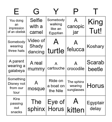 Adventures by Disney Egypt Bingo! Bingo Card