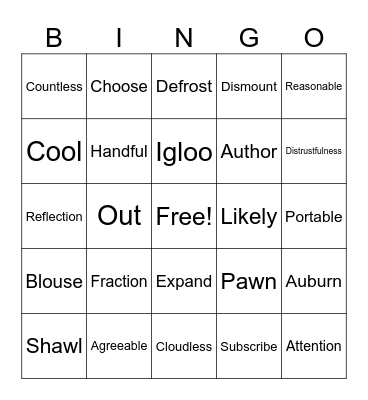 SRP Bingo Card