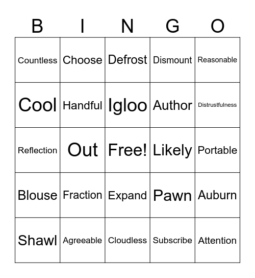 SRP Bingo Card