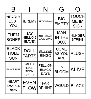 Grunge Bingo Card