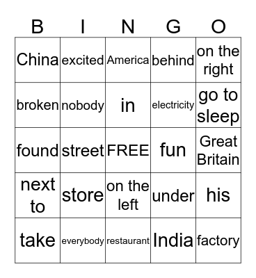 Monsters, Inc. Vocabulary Bingo Card